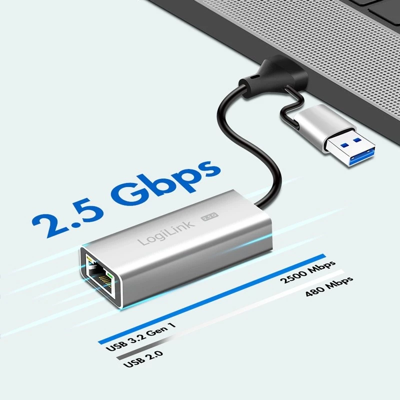 USB-A/-C naar 2,5G Ethernet-adapter, grijs