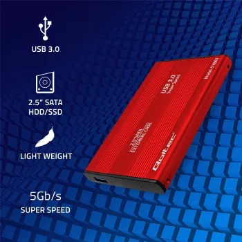 HDD/SSD-behuizing QOLTEC 51860 voor 2,5-inch SATA-III-stations, USB Type-A, 5 Gbit/s, aluminium, rood