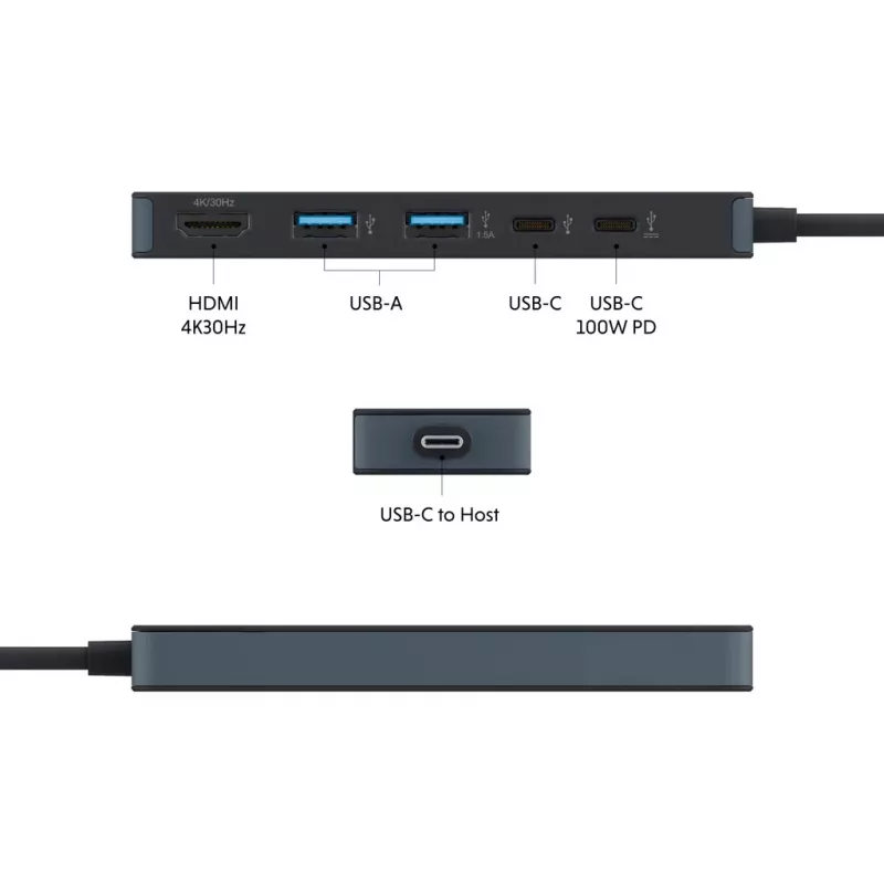 Hyper HyperDrive Flex HD4101BKGL 5-poorts USB-C-hub (2x USB-A, 1x USB-C, 1x HDMI), zwart
