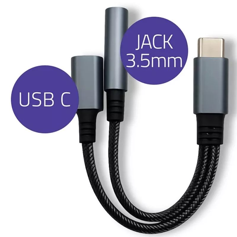 Adapter 2-in-1 USB-C naar USB-C en 3,5-mm-jack PD 15W