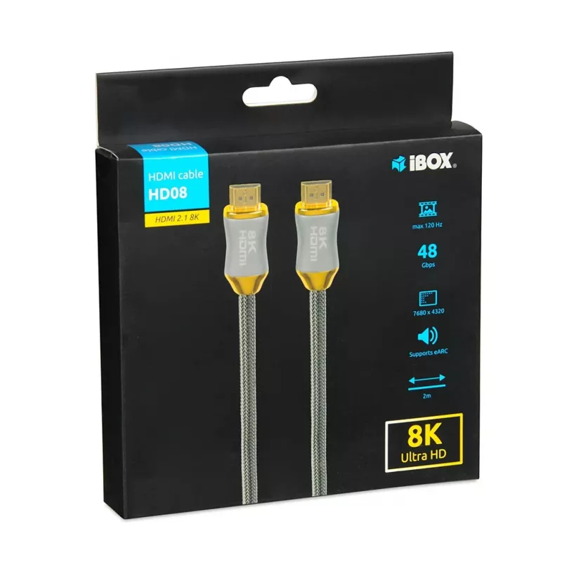HDMI-kabel IBOX HD08 2 m, HDMI Type-A stekker-stekker, HDMI 2.1, zilver