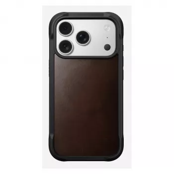 Telefoonhoesje Nomad Rugged Leather Case voor iPhone 17 Pro, 6,3 inch (16 cm), bruin, leer/TPU/aluminium