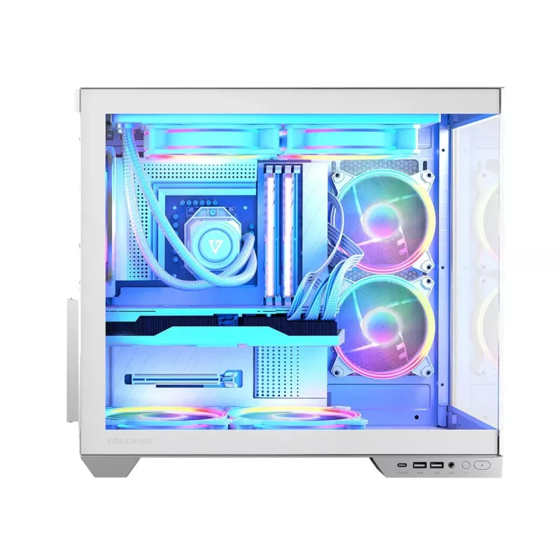PC-behuizing MODECOM Volcano Panorama Midi Tower wit - micro ATX, gehard glas, ARGB, USB-C, ondersteunt GPU 400 mm