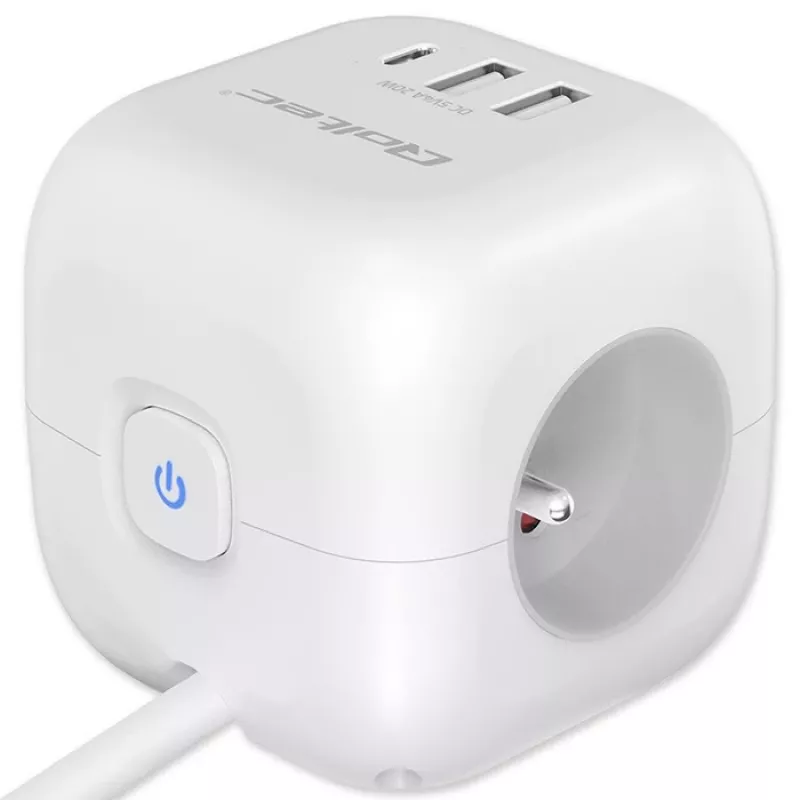 Power Cube QOLTEC 52547 stekkerdoos 3×AC-stopcontacten, 2×USB-A, 1×USB-C PD 20W