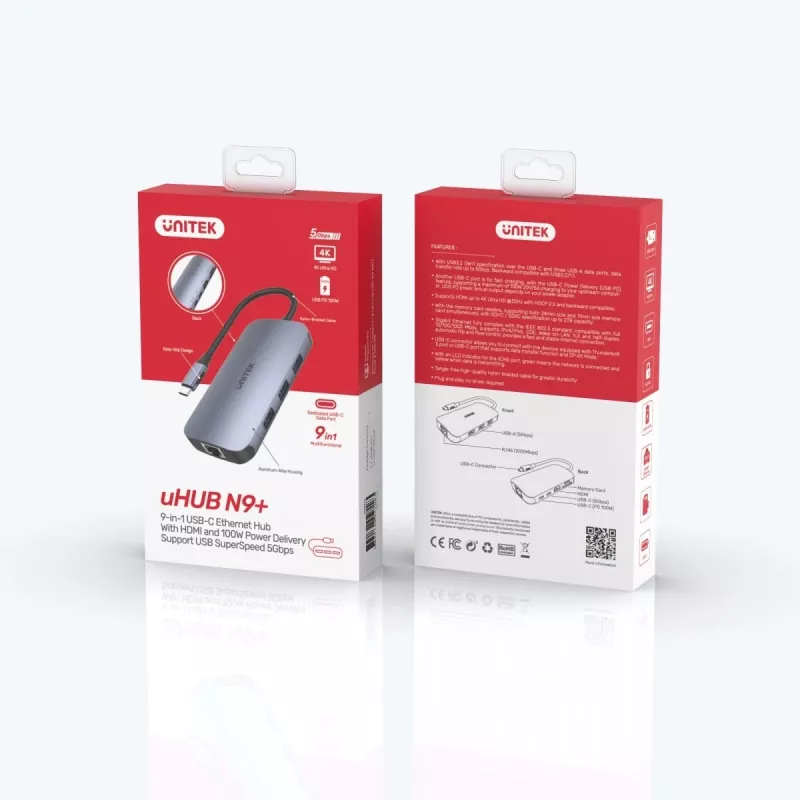 UNITEK D1071A interface-hub USB 3.0 SuperSpeed 5 Gb/s zilver