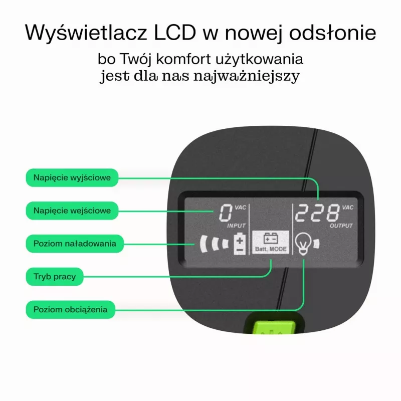 Green Cell PowerProof UPSLM360 650VA / 360W line-interactive UPS met LCD, 12V 7Ah