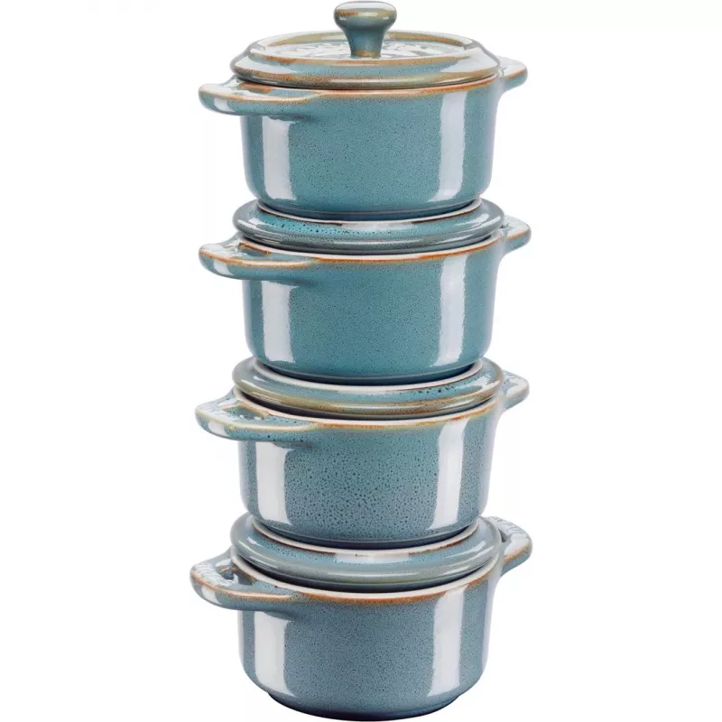 Staub Mini Cocotte rond, 4 st. - 200ml, antiek turquoise