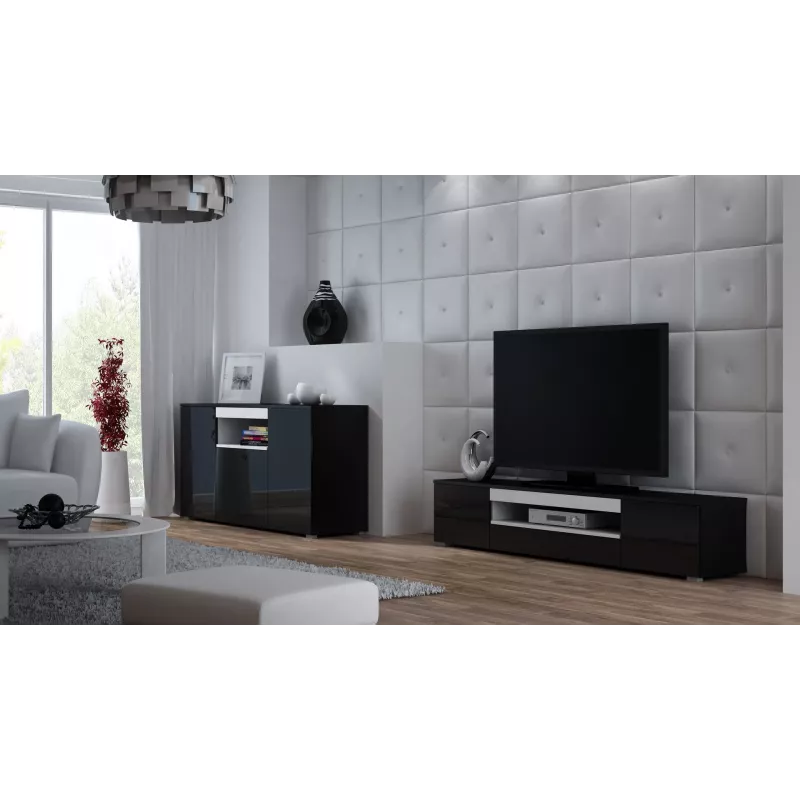 Cama sideboard VIVA 150 zwart/zwart glanzend + wit