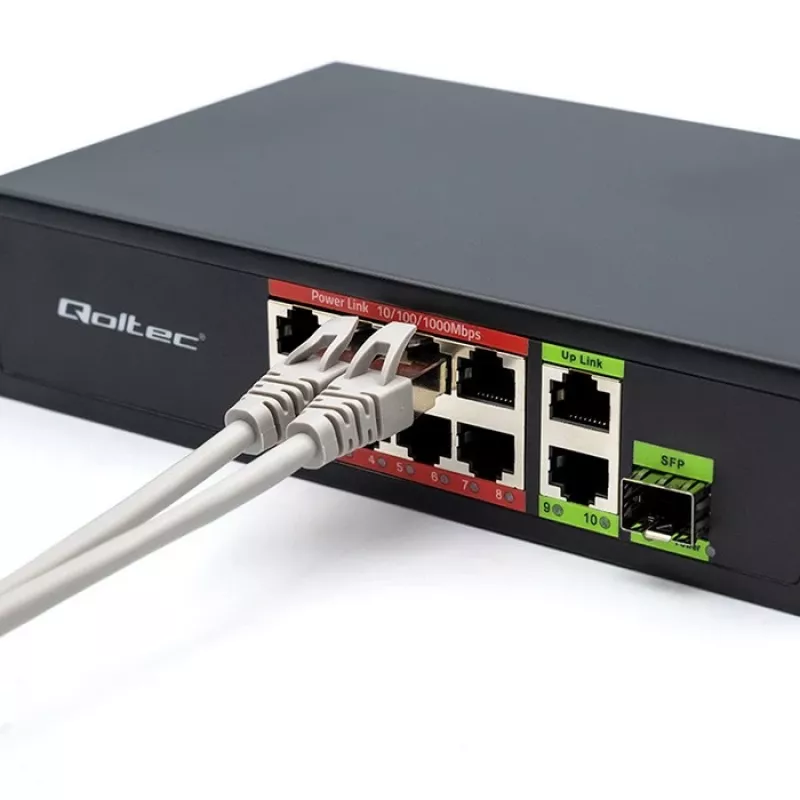 Ethernet switch QOLTEC 52297 PoE RJ45 met PoE-uplink en SFP-poort