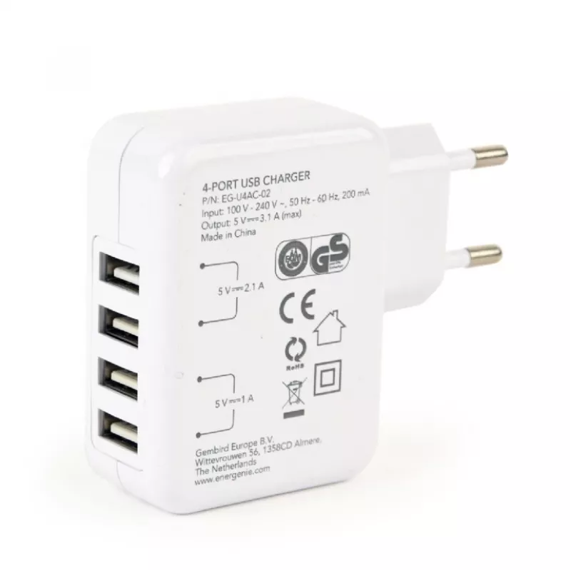 USB-oplader universeel wit/4-poorts EG-U4AC-02 GEMBIRD