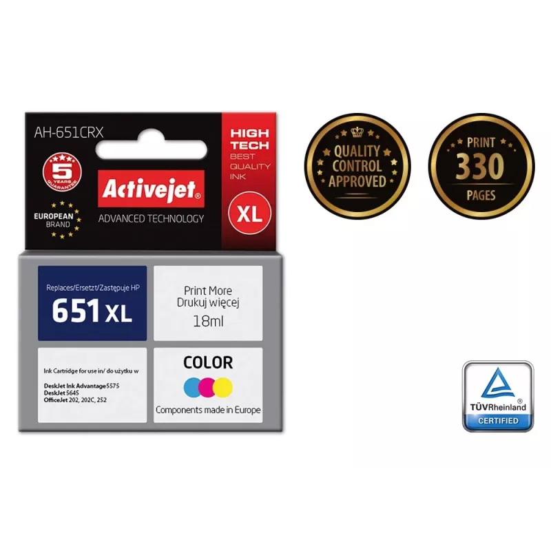 Activejet AH-651CRX inkt (vervanging voor HP 651 C2P11AE; Premium; 18 ml; kleur)
