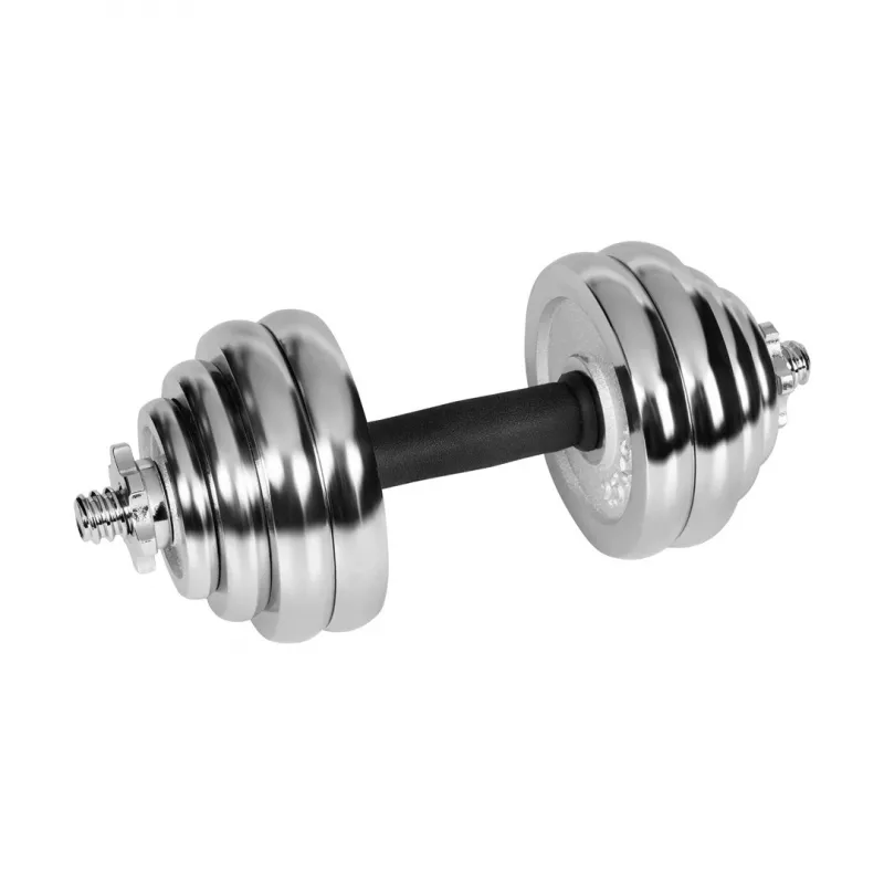 Verstelbare dumbbellset van gietijzer met chromen afwerking 30 kg in koffer met halterstang van Rebel Active