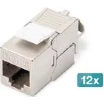DIGITUS CAT 6A afgeschermde keystone-module, gereedschapsvrij, RJ-45, plat, zilver — 12-pack