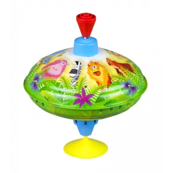 Tol Lena Humming top Wilde Dieren 16 cm — houten speelgoedtol van Lena, 16 cm diameter
