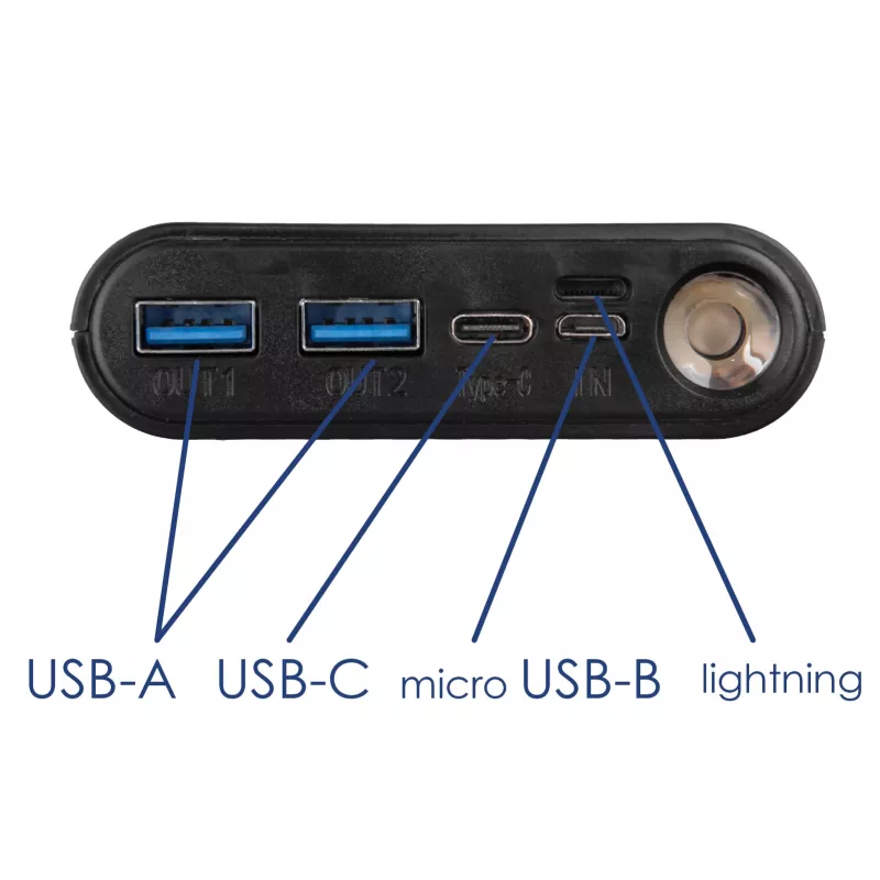 Akyga AK-BC-04 Powerbank-behuizing 20000 mAh, 8x 18650, 18W PD QC4+, USB-C, 2x USB-A, Lightning
