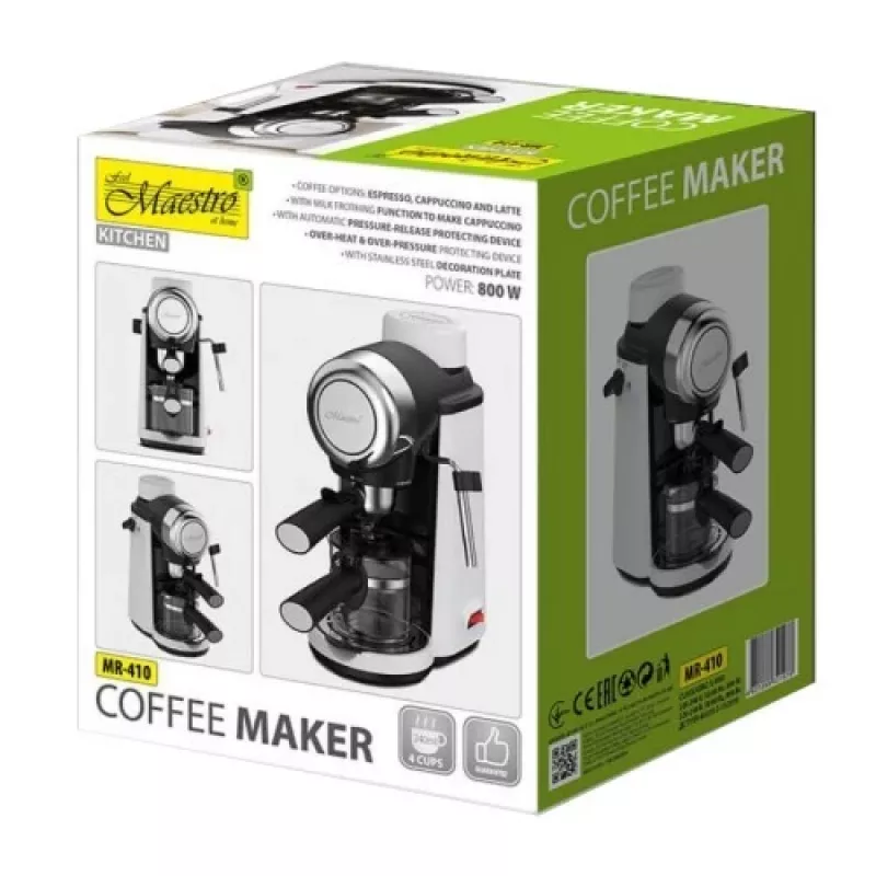 Maestro MR-410 espressomachine met melkopschuimer, 800 W, 3,5 bar, waterreservoir van 240 ml