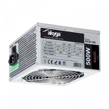 Akyga Basic AK-B1-500 ATX-voeding 500 W, 120mm-ventilator, passieve PFC, grijs