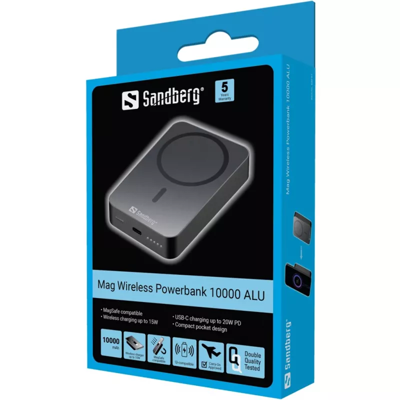 Draagbare oplader Sandberg Mag draadloze powerbank 10000 ALU, 10000 mAh