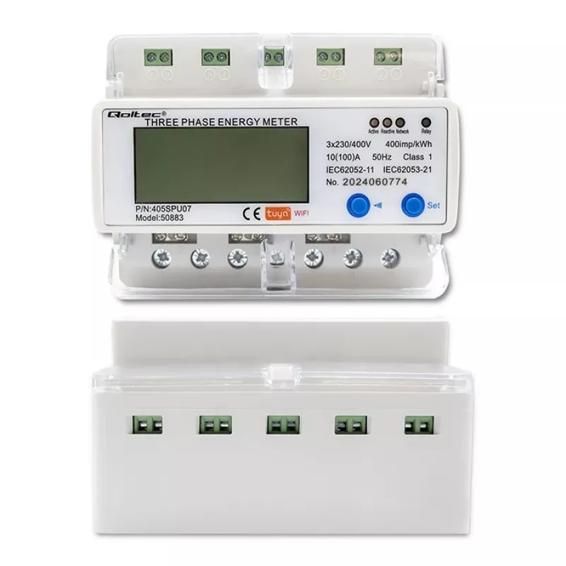 Driefasige energiemeter QOLTEC 50883 Wi‑Fi 400V met lcd-display