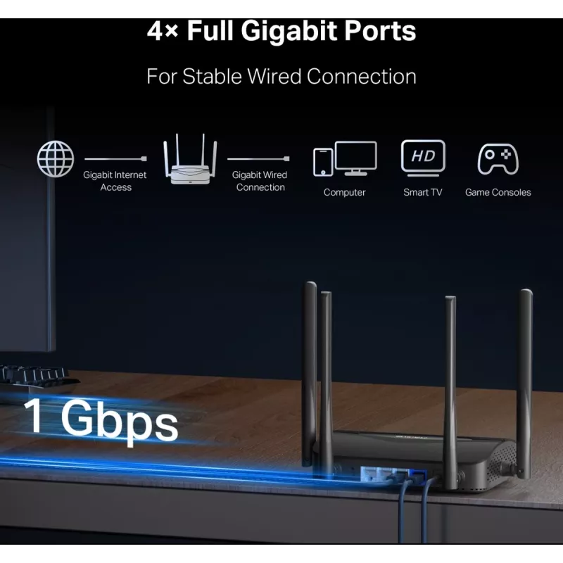 Tafelrouter MERCUSYS MR25BE EasyMesh Wi‑Fi 7 dual‑band 2,4/5 GHz, 3600 Mbit/s, 3× Gigabit-LAN, 4 externe antennes