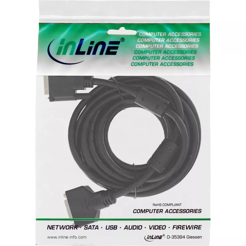 InLine DVI-D-kabel 24+1 M/F, Dual Link, 2 ferrietkernen, 3 m