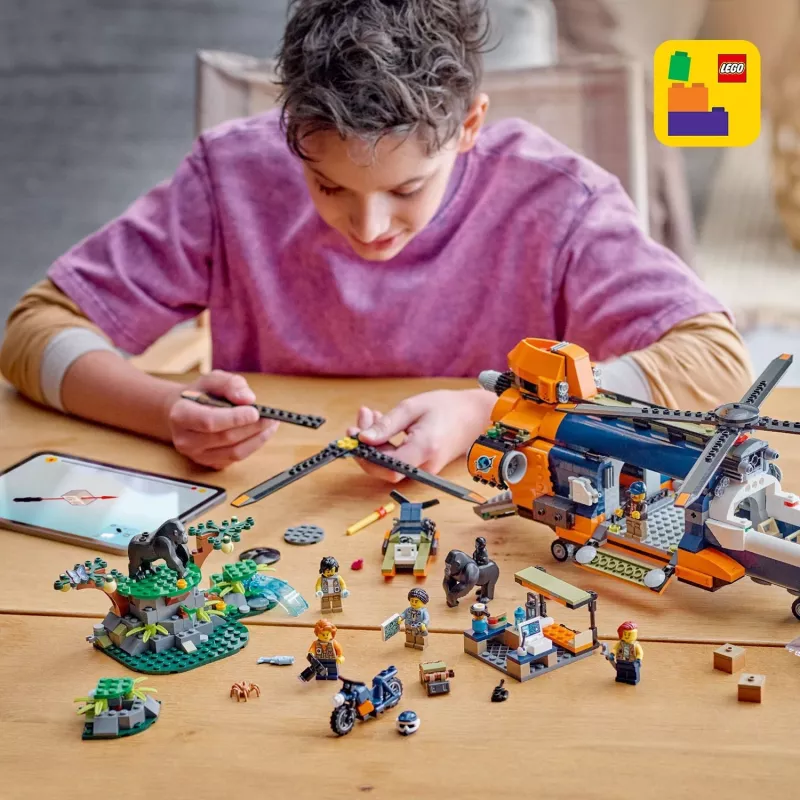 LEGO City 60437 Jungle Explorer-helikopter in basiskamp