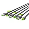 Green Cell GC Ray KABGCSET01 USB-A-naar-USB-C-kabelset, 3 stuks (30 cm, 120 cm, 200 cm), groene led, snelladen QC 3.0, zwart