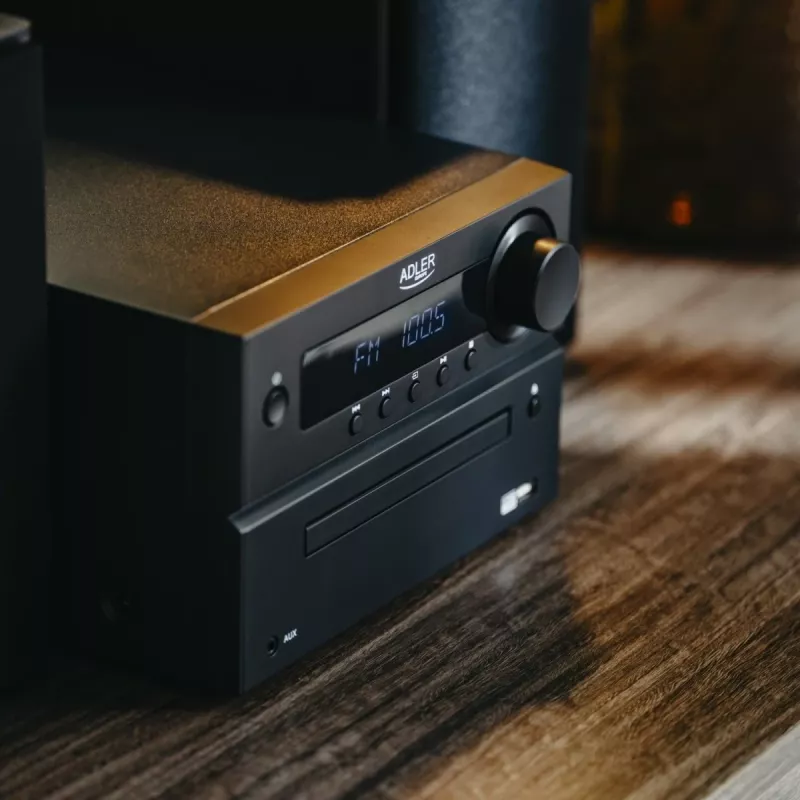 Mini hifi-stereosysteem Adler AD 1917 — Bluetooth V5.3, cd/usb/mp3, 2×25 W RMS, FM-tuner, 4-bands equalizer, AUX, zwart