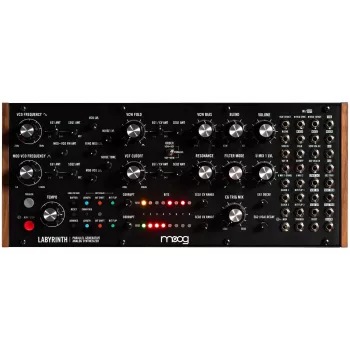 Analoge semi-modulaire synthesizer moog Labyrinth – monofoon, 20-in/12-uit-patchbay, sequencer, natuurhout