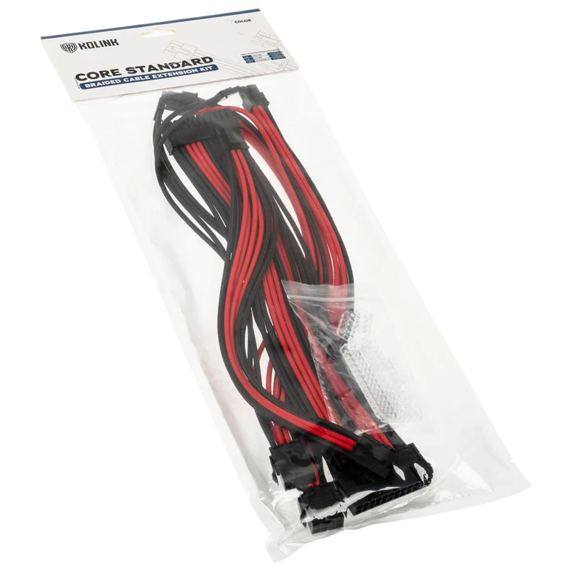 Kolink Core Standard Braided kabel extension kit – diepzwart / racingrood, 24-pin + 8-pin + 6+2-pin + SATA