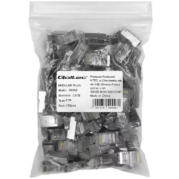 RJ45 modulaire stekker QOLTEC 54556 CAT6 FTP, zilver, 18×22×11 mm, 100-pack