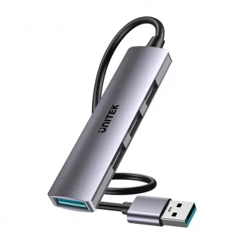USB-hub Unitek H1208CGY01 — 4-poorts USB 3.0 (5 Gbit/s), achterwaarts compatibel met USB 2.0, aluminium