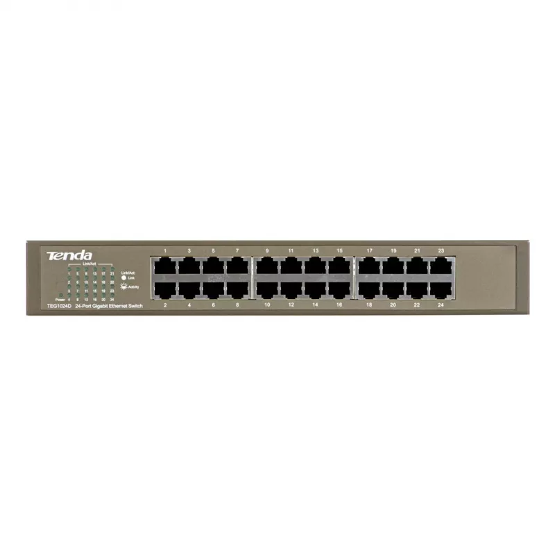 Unmanaged switch TENDA TEG1024D 24-poorts Gigabit Ethernet, 48 Gbps, 8000 MAC-tabel, blauw