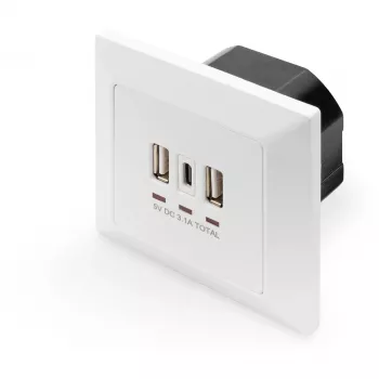 DIGITUS DA-70618 - USB-uitgang - USB, USB Type C - 2 USB-aansluitingen, 1 USB-C-bus - 3,1 A - RAL 9003, signaalwit