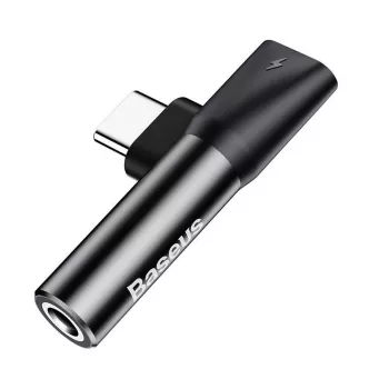 Baseus audio-adapter USB-C naar minijack 3,5 mm + USB-C (zwart)