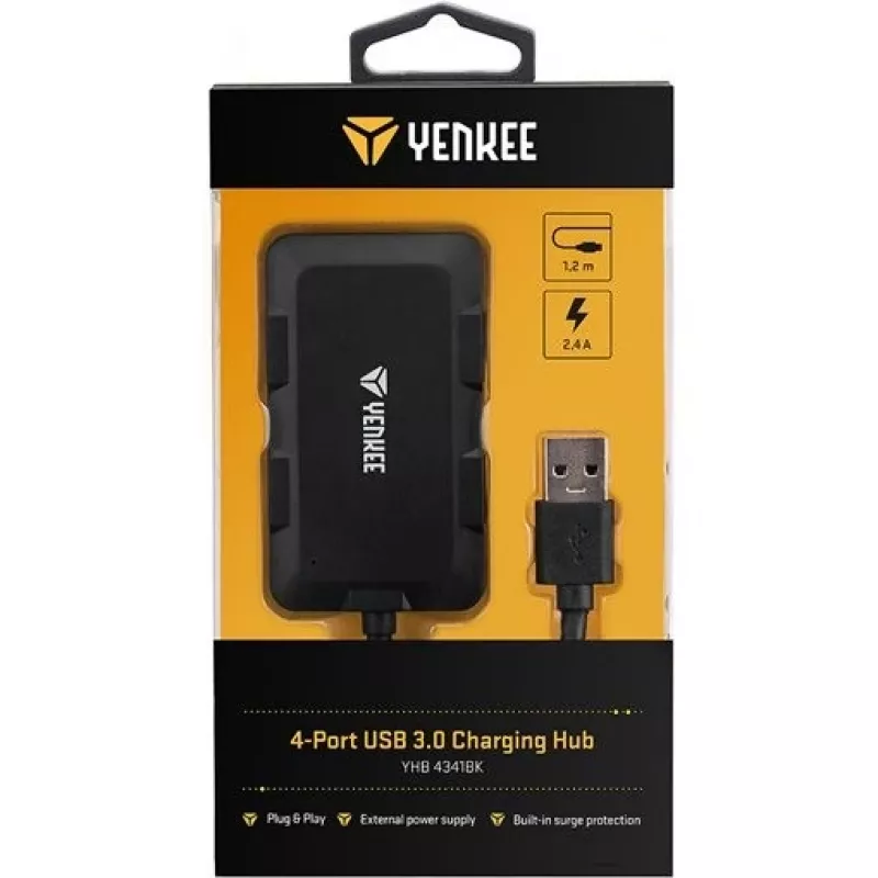 Yenkee YHB 4341BK 4-poorts USB 3.0-hub met Micro USB-voedingsingang