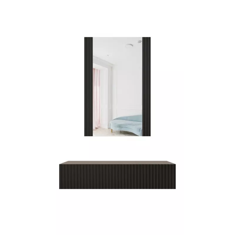 Kaptafel met spiegel cama meble PAFOS 80×41,6×100 cm, MDF-frame, 1 lade, matzwart