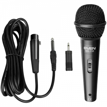 Microfoon SVEN MK-110 (bekabeld, dynamisch, metaal, kabel 4,0 m, 6,3 / 3,5 mm jack, zwart)