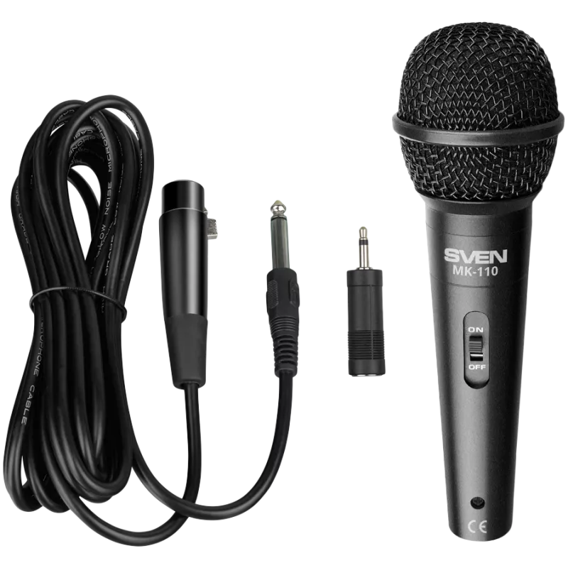 Microfoon SVEN MK-110 (bekabeld, dynamisch, metaal, kabel 4,0 m, 6,3 / 3,5 mm jack, zwart)