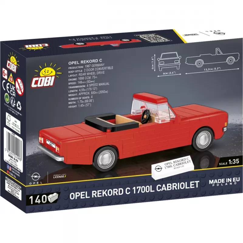 Cobi constructiespeelgoed Opel Rekord C 1700 L Cabriolet modelbouwpakket, schaalgetrouw modelbouwpakket