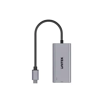 USB-C-naar-RJ45-adapter Unitek U1343AGY01 — 5 Gbit/s Ethernet, USB-C (stekker) naar RJ45 (bus), grijs, 0,15 m kabel