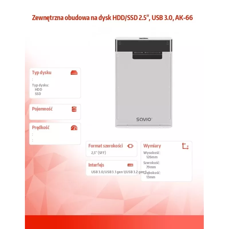HDD/SSD-behuizing Savio AK-66