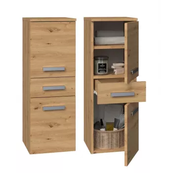 Badkamer opbergkast Top e Shop NEL V DDS ARTISAN — vrijstaand, eikenkleurig frame, 3 legplanken, 300×300×850 mm