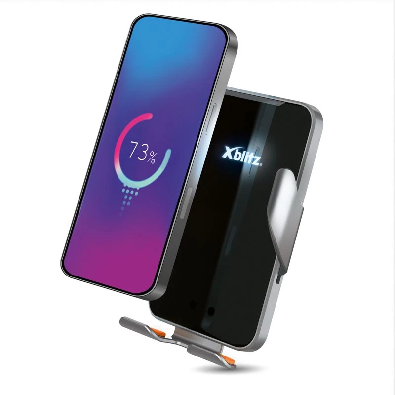 Xblitz FX4 Elegance Automatische telefoonhouder voor in de auto met draadloos opladen, montage op ventilatierooster