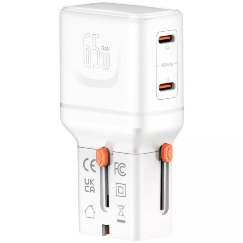 Reisoplader World 65W USB-C + USB-A wit