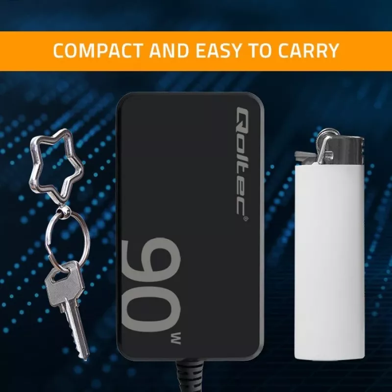Qoltec 90W GaN Super Fast SLIM wandoplader | XP | 5-20V | 4,5A | USB-C 3.1 | laptop | MacBook | smartphone | + kabel