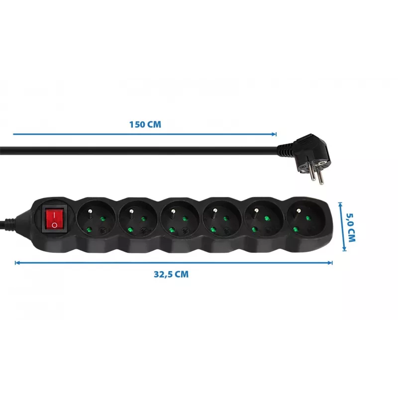 Esperanza ELK217K stroomverlenging 1,5 m 6 AC-stopcontact(en) binnen zwart
