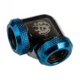 Adapter 90° BitsPower voor 12 mm AD hardtube naar 12 mm AD hardtube, glanzend zwart/blauw