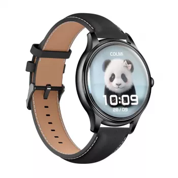 Smartwatch Colmi L28 met zwarte siliconen en zwarte lederen band