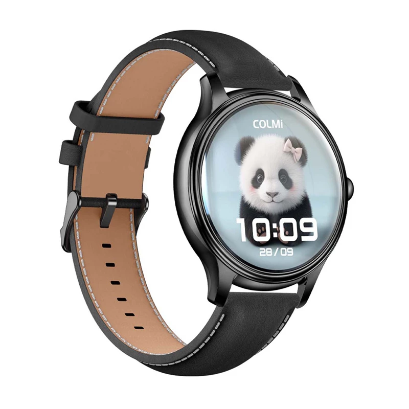 Smartwatch Colmi L28 met zwarte siliconen en zwarte lederen band